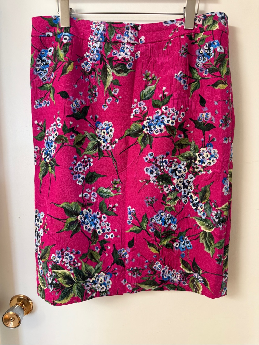 ESCADA Floral Pencil Skirt Size 42 Pink Blue Cotton Viscose Designer